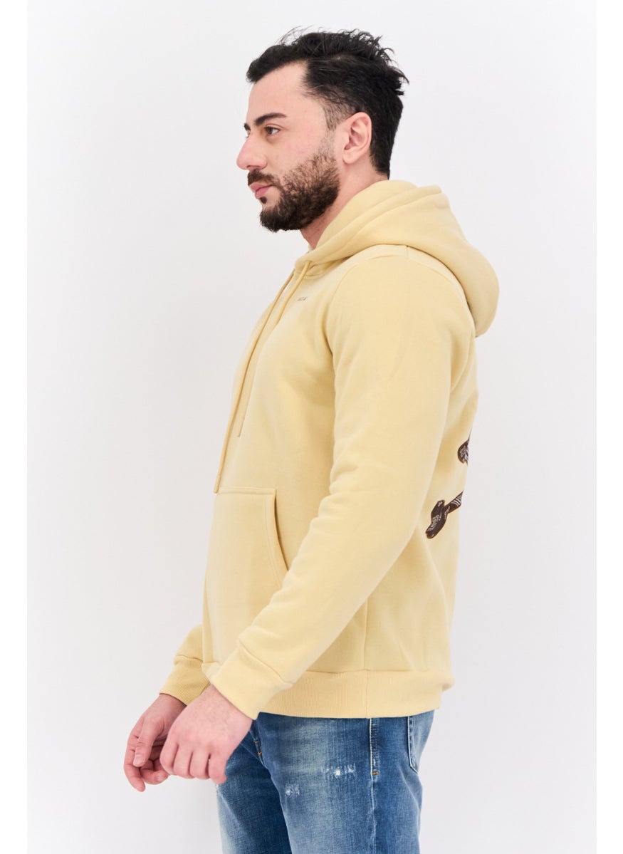 MEMBERS ONLY - Men Hooded Brand Logo Long Sleeves Hoodie, Gold Beige - Image 1