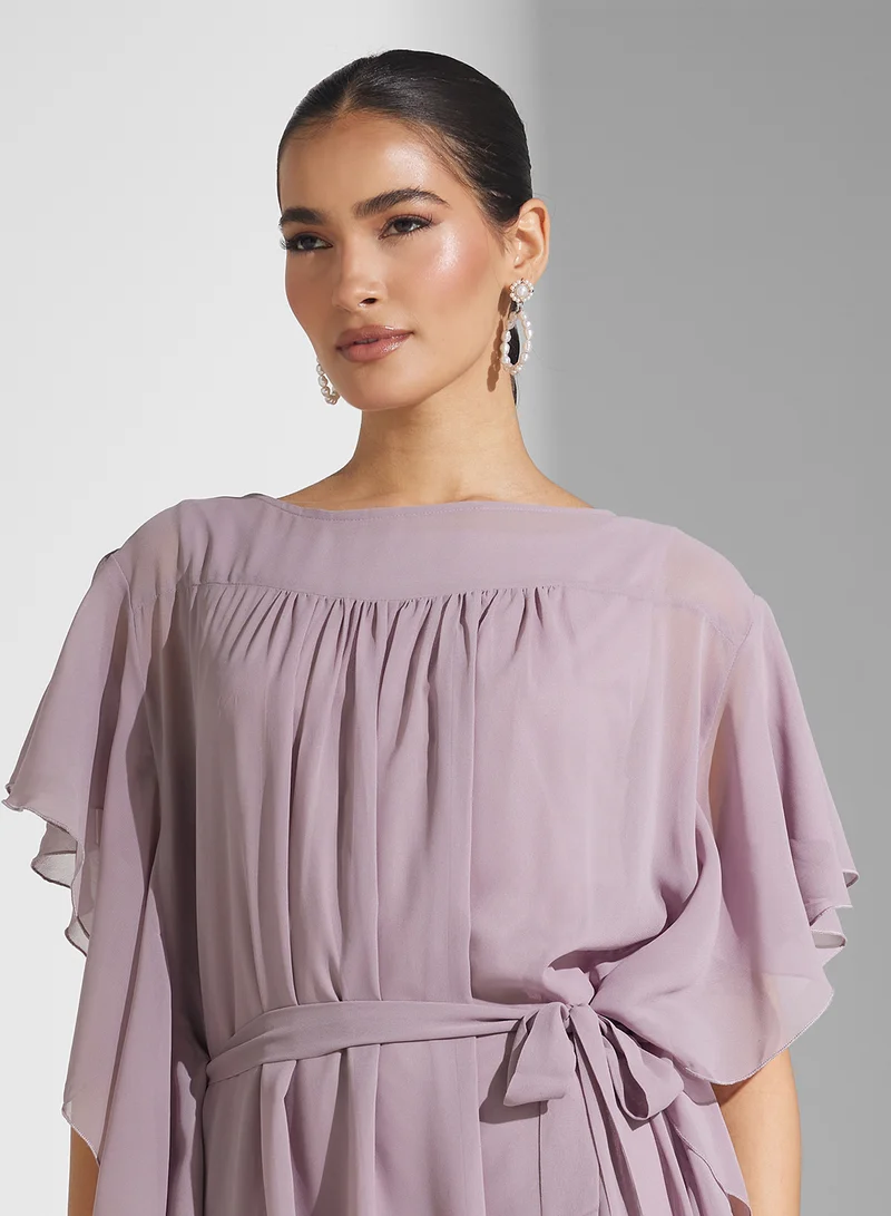 SINOIR GEORGETTE SIDE FRILL DRESS