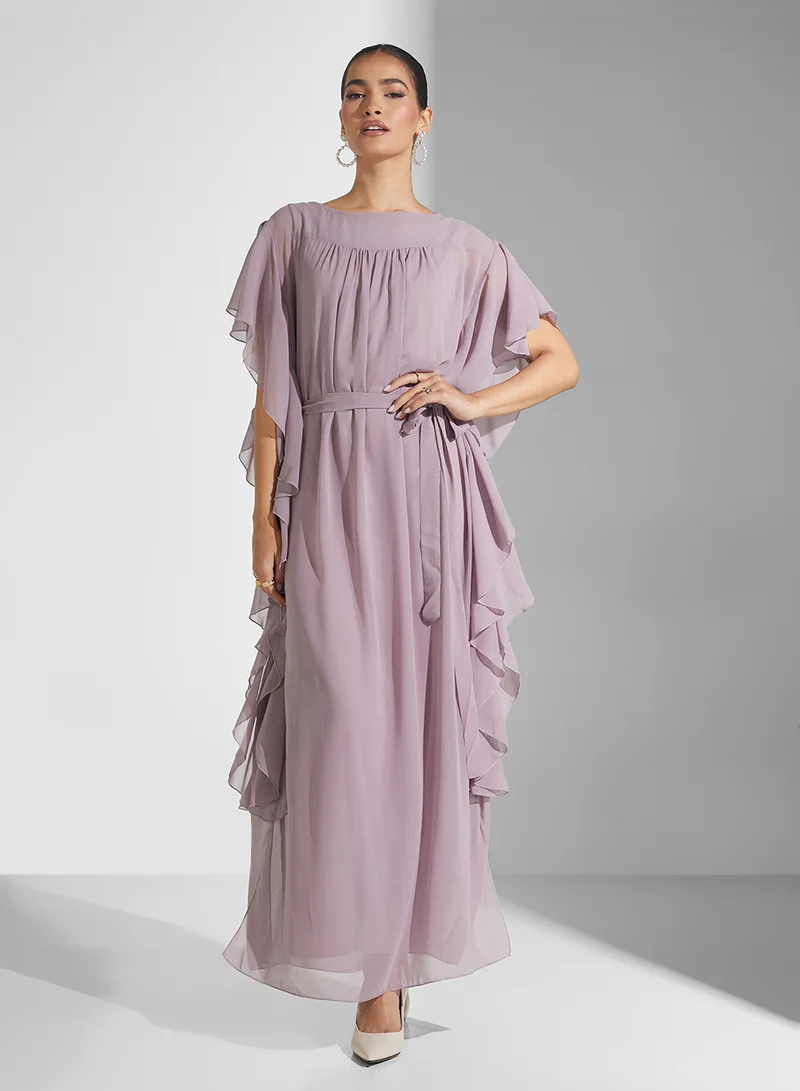 SINOIR GEORGETTE SIDE FRILL DRESS