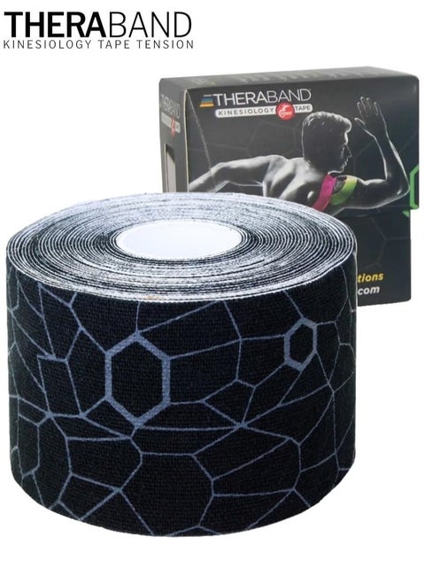 TheraBand Kinesiology Tape Waterproof Physio Tape for Pain Relief Muscle and Joint Support, Standard Roll with Xact Stretch Application Indicators ( Black)