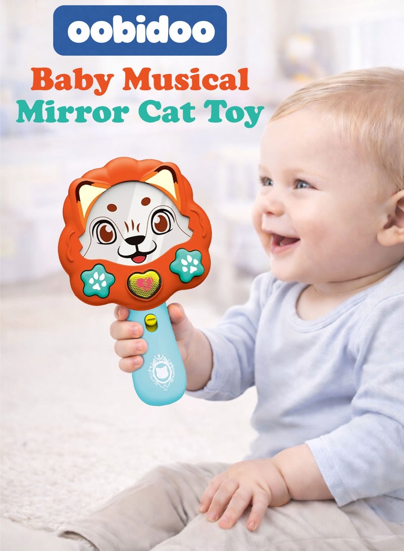 Oobidoo Baby Musical Mirror Cat Toy for Infants 0+ Months, Interactive Light Up Mirror Toy with Sound Effects Music Songs Peek A Boo Function, Educational Sensory Development Toy for Babies Toddlers, Handheld Safe Mirror Learning Toy with Lights & Music - Image 1