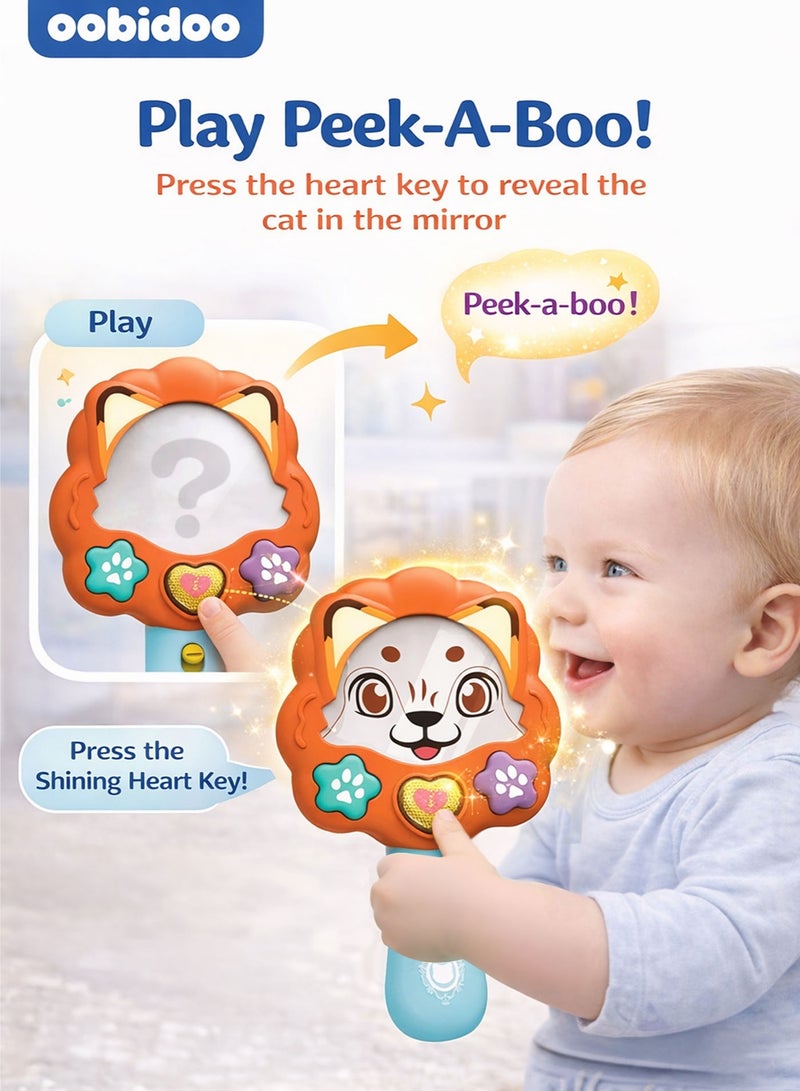 Oobidoo Baby Musical Mirror Cat Toy for Infants 0+ Months, Interactive Light Up Mirror Toy with Sound Effects Music Songs Peek A Boo Function, Educational Sensory Development Toy for Babies Toddlers, Handheld Safe Mirror Learning Toy with Lights & Music - Image 2