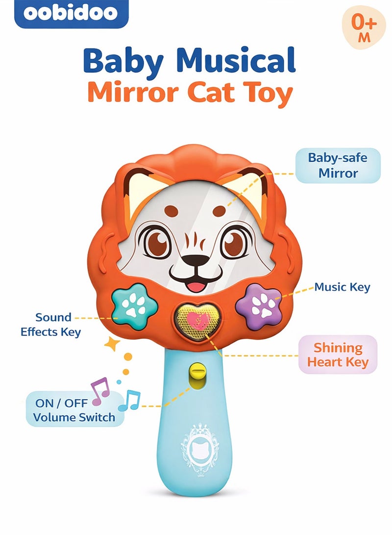 Oobidoo Baby Musical Mirror Cat Toy for Infants 0+ Months, Interactive Light Up Mirror Toy with Sound Effects Music Songs Peek A Boo Function, Educational Sensory Development Toy for Babies Toddlers, Handheld Safe Mirror Learning Toy with Lights & Music - Image 4
