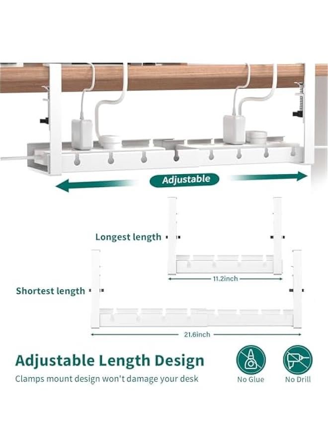 TRASSLE Under Desk Cable Management Tray,Computer Cable Rack with Clamp for Office,Metal Wire Management Holder,No Drill Mounted Desk Cable Cord Organizer for Wire Management (White)  - Image 2