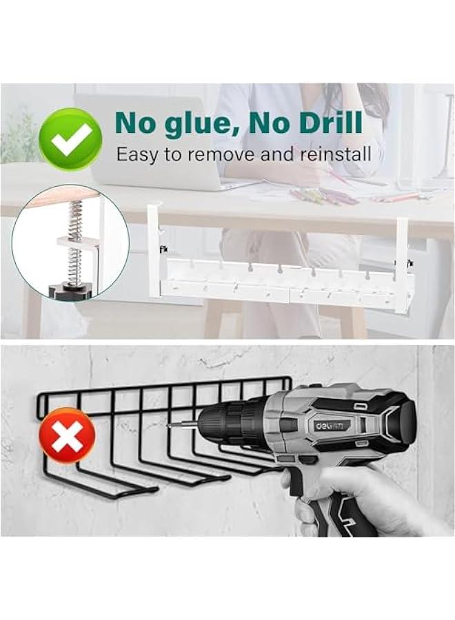 TRASSLE Under Desk Cable Management Tray,Computer Cable Rack with Clamp for Office,Metal Wire Management Holder,No Drill Mounted Desk Cable Cord Organizer for Wire Management (White)  - Image 3
