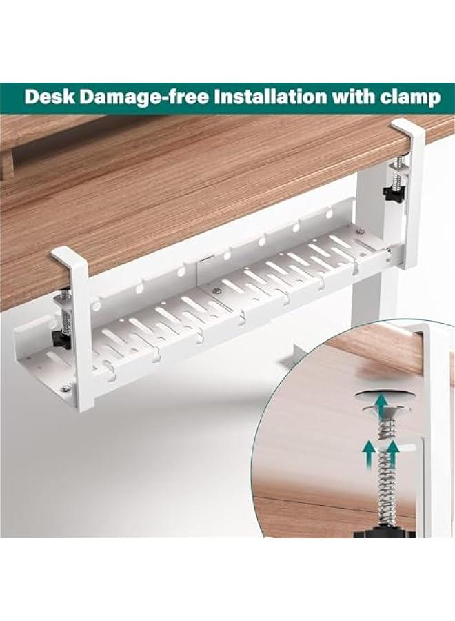 TRASSLE Under Desk Cable Management Tray,Computer Cable Rack with Clamp for Office,Metal Wire Management Holder,No Drill Mounted Desk Cable Cord Organizer for Wire Management (White)  - Image 4