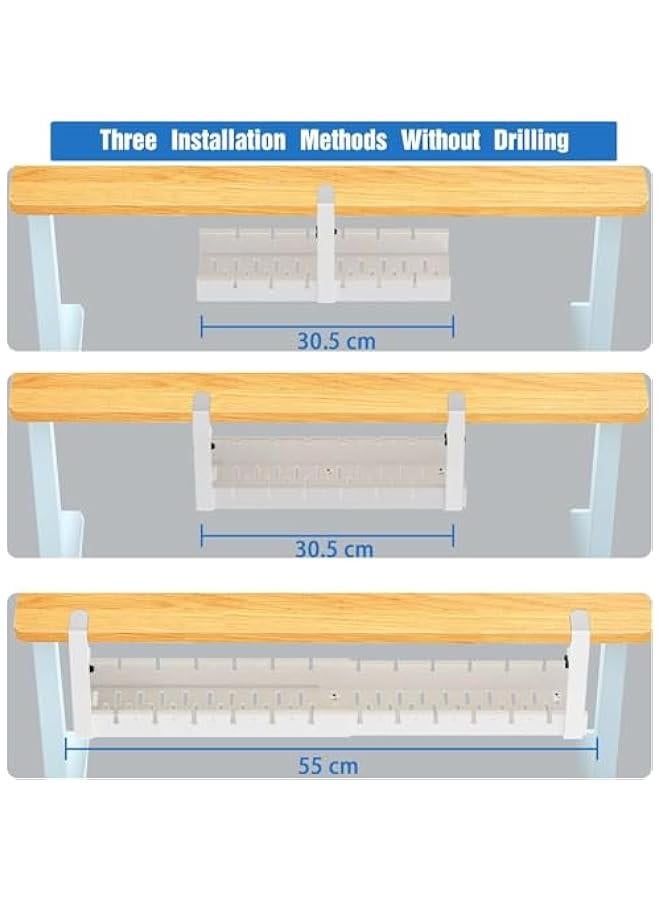TRASSLE Under Desk Cable Management Tray,Computer Cable Rack with Clamp for Office,Metal Wire Management Holder,No Drill Mounted Desk Cable Cord Organizer for Wire Management (White)  - Image 5
