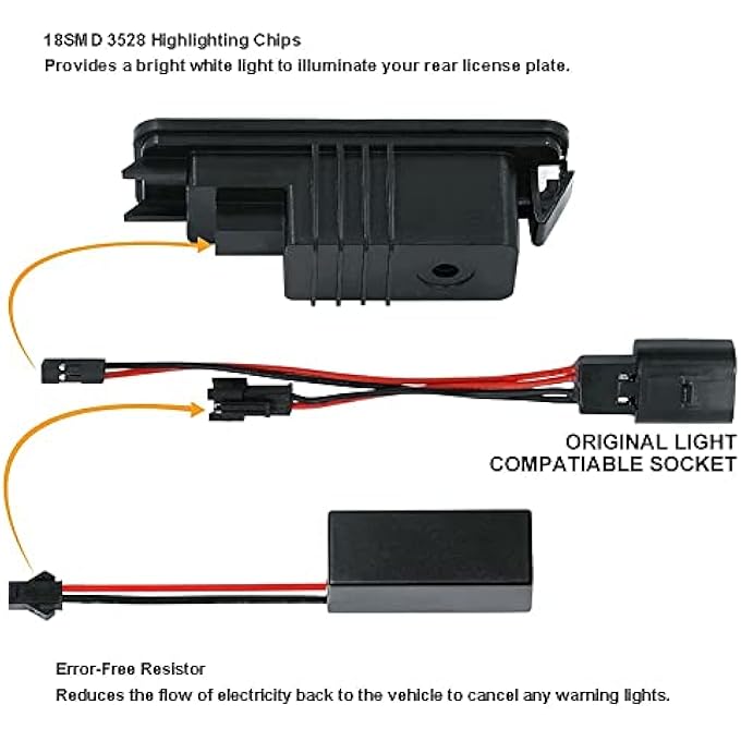Gempro مجموعة مصابيح لوحة ترخيص LED لسيارة فولكس فاجن جولف 4 5 6 Gti Cc Rabbit Eos Beetle Porsche Boxster Cayman Cayenne Carrera تعمل بمصابيح LED زينون بيضاء 18SMD، قطعتان - Image 3