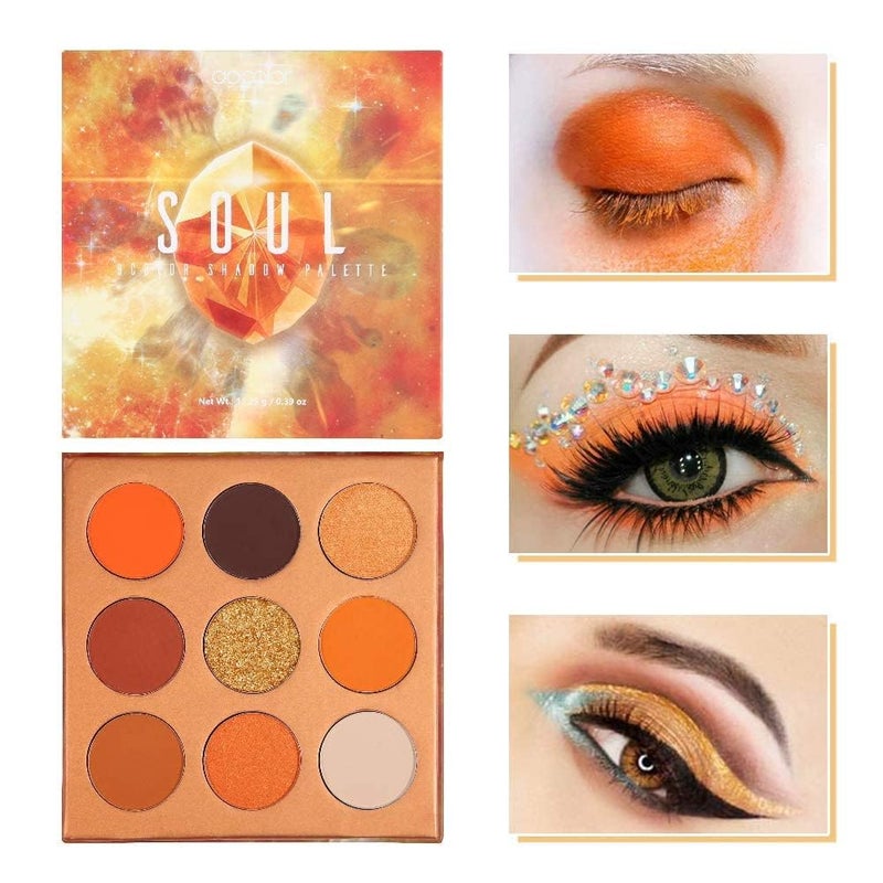 docolor Eyeshadow Palette 9Colors Orange Eyeshadow Gemstone Shadow Palettes Highly Pigmented Mattes Shimmers Smokey Glitter Cream Colorful Powder Blendable Long Lasting Waterproof Makeup Palette - Image 1