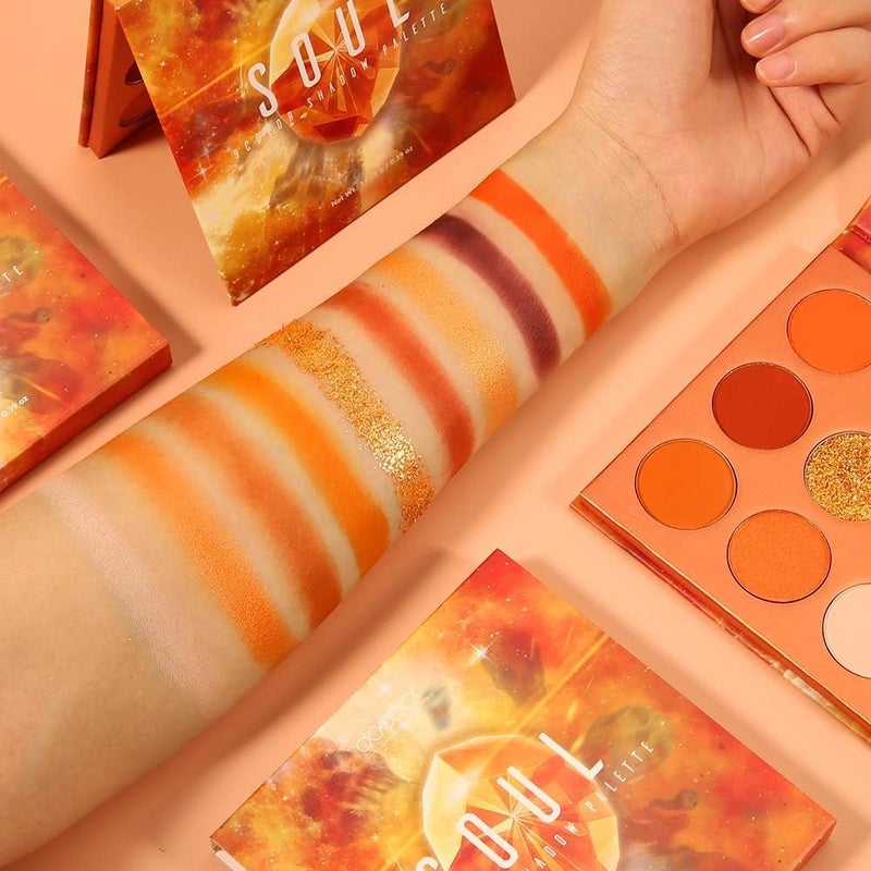 docolor Eyeshadow Palette 9Colors Orange Eyeshadow Gemstone Shadow Palettes Highly Pigmented Mattes Shimmers Smokey Glitter Cream Colorful Powder Blendable Long Lasting Waterproof Makeup Palette - Image 3