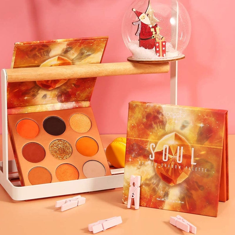 docolor Eyeshadow Palette 9Colors Orange Eyeshadow Gemstone Shadow Palettes Highly Pigmented Mattes Shimmers Smokey Glitter Cream Colorful Powder Blendable Long Lasting Waterproof Makeup Palette - Image 2