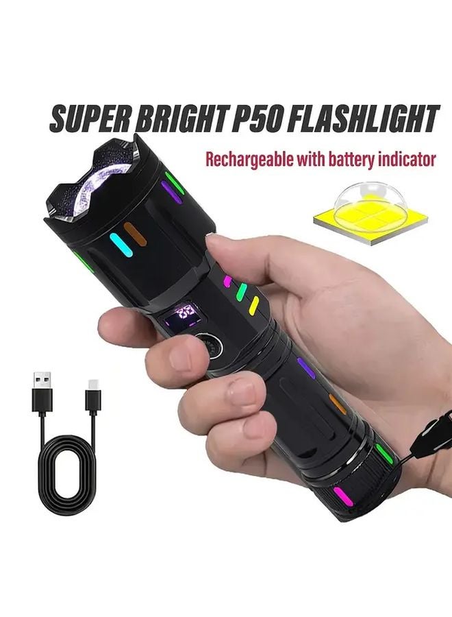 Aa Black Multi Mode Outdoor Flashlight 1200mAh USB Charging Adjustable Focus Emergency Light - Image 2