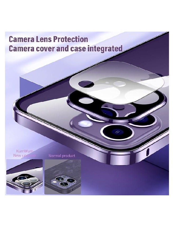 FOCUS - Metal Case for iPhone 15 Pro max, 360° Full Protection Ultra-Thin Clear Double Sided Tempered Glass Screen Protector Case Cover with Safety Lock and Camera Lens Protector (15 Pro max, Gold) - Image 1