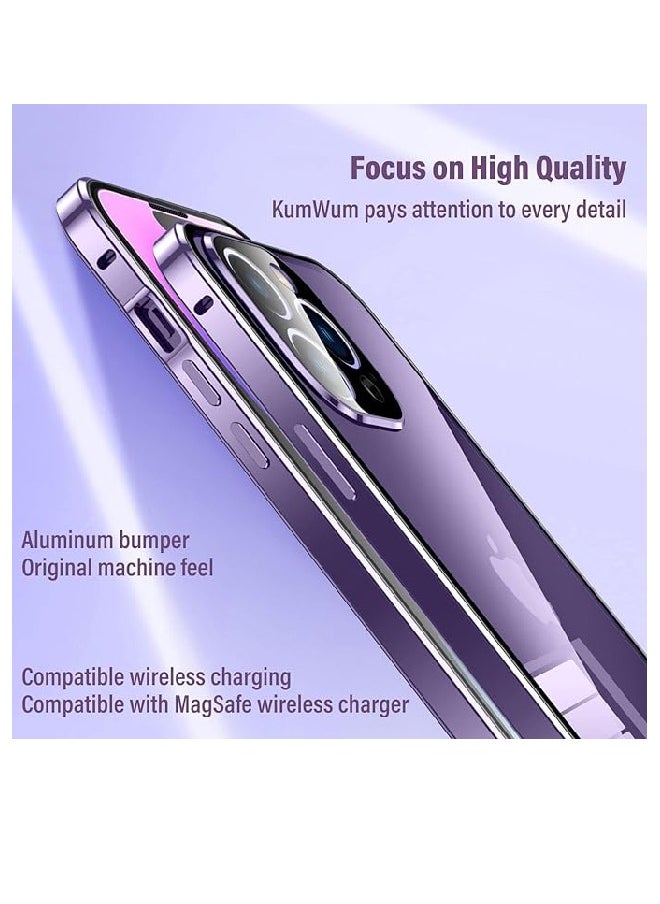 FOCUS - Metal Case for iPhone 15 Pro max, 360° Full Protection Ultra-Thin Clear Double Sided Tempered Glass Screen Protector Case Cover with Safety Lock and Camera Lens Protector (15 Pro max, Gold) - Image 1