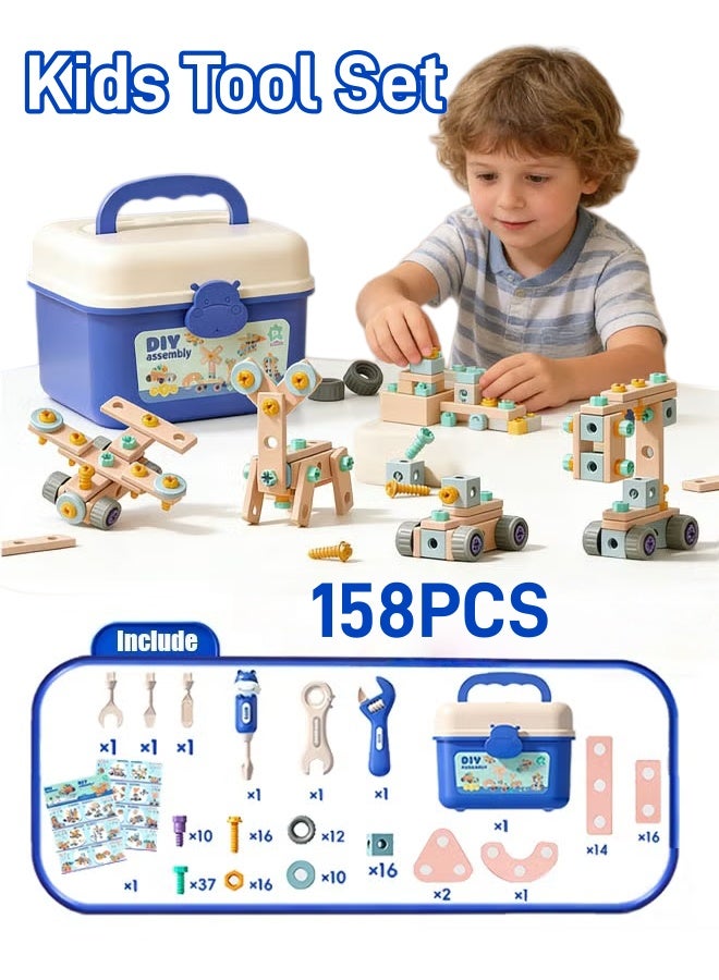 Kids Tool Set 158 PCS Durable Pretend Play Tool Toys for Toddler, Repair Toolbox Toys,Portable Tool Box Construction Tool Kit Playset Plastic Screwdriver Accessories Gift for Boys Ages 3 4 5 6 7 8 Years Old - Image 1