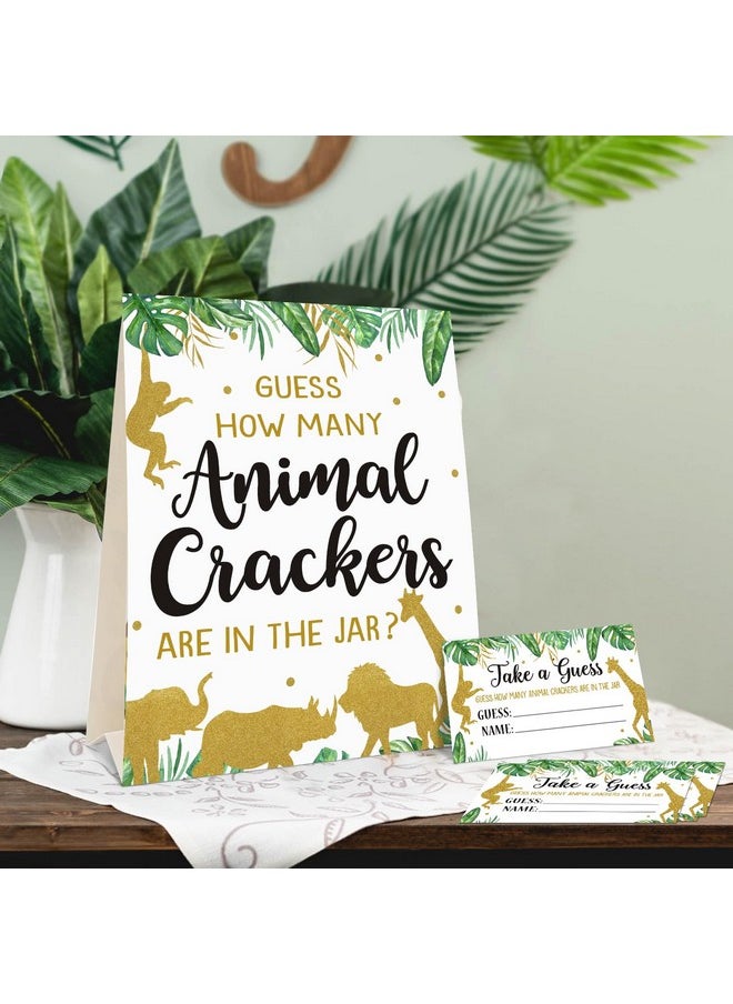Bessmoso - Gold Safari Baby Shower Decorations Supplies Guess How Many Animal Crackers Game With Standing Sign 30 Cards - Image 1