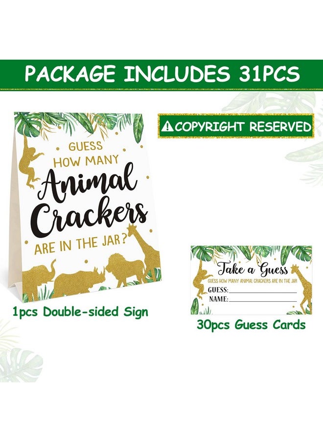 Bessmoso - Gold Safari Baby Shower Decorations Supplies Guess How Many Animal Crackers Game With Standing Sign 30 Cards - Image 1
