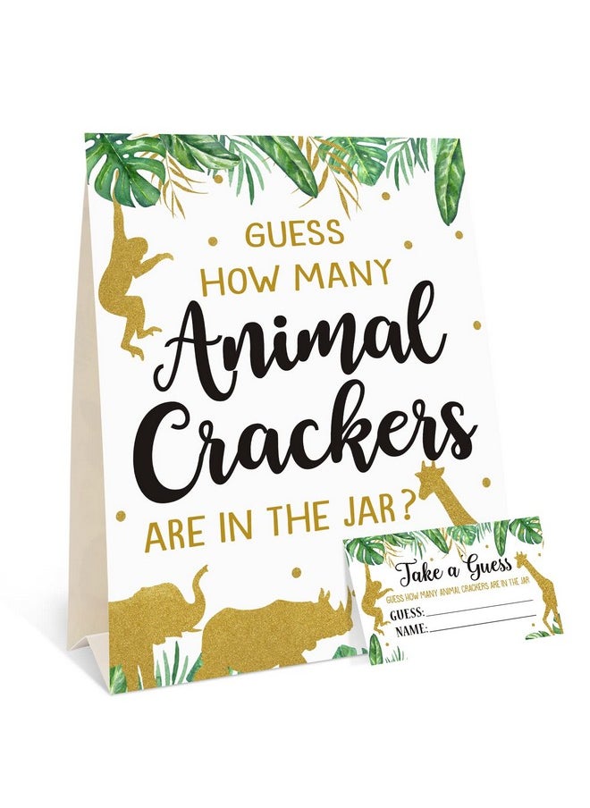 Bessmoso - Gold Safari Baby Shower Decorations Supplies Guess How Many Animal Crackers Game With Standing Sign 30 Cards - Image 1
