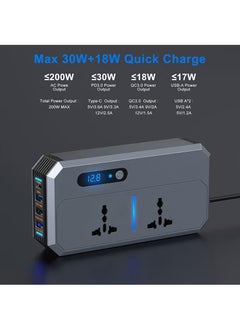 Generic 200W Car Power Inverter, DC 12/24V to 220V AC Car Inverter,3 USB 1 Type-C Ports Charger Adapter Car Plug Converter with Switch and Current LED Screen,Suitable for Car, Truck  - Image 2