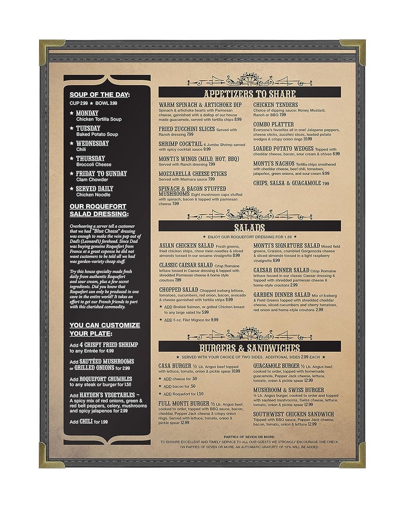 Good & Smart Pajco Style Restaurant Menu Covers – Pack of 10, Side-Loading Menu Holders, Single Stitched Edge, Clear Vinyl Menu Sleeves, Leatherette Trim, Gold Corners, Black, 1 View (8.5" x 11") - Image 3