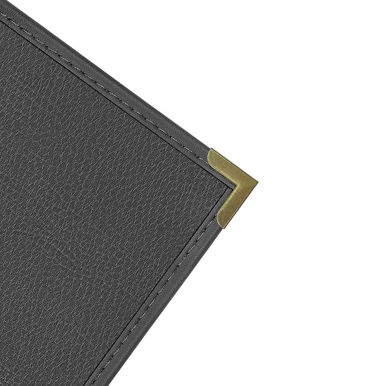 Good & Smart Pajco Style Restaurant Menu Covers – Pack of 10, Side-Loading Menu Holders, Single Stitched Edge, Clear Vinyl Menu Sleeves, Leatherette Trim, Gold Corners, Black, 1 View (8.5" x 11") - Image 4
