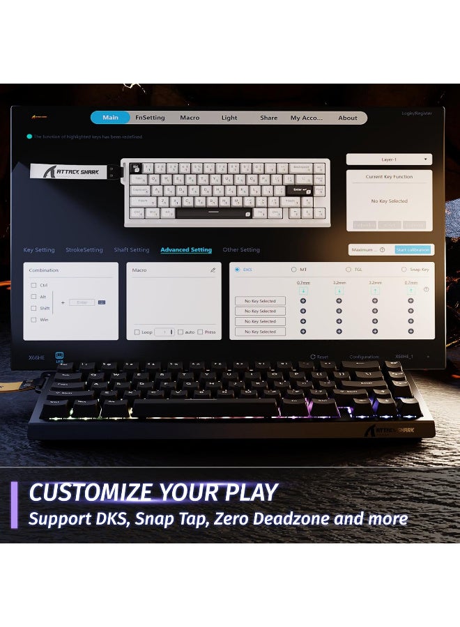 هجوم القرش ATTACK SHARK X68 HE 8000Hz Rapid Trigger Keyboard, 0.01mm RT Accuracy Wired Gaming Keyboard with Magnetic Switch, Adjustable Actuation, Rapid Trigger, Snap Tap, RGB Lighting for PC/Mac, Black - Image 5