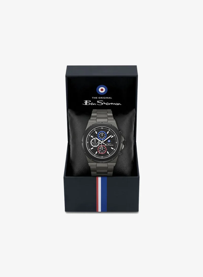 Ben Sherman Black Manchester  Black Dial Gunmetal Stainless Steel Bracelet Chronograph Watch for Men, 43mm for Men | Best Price UAE