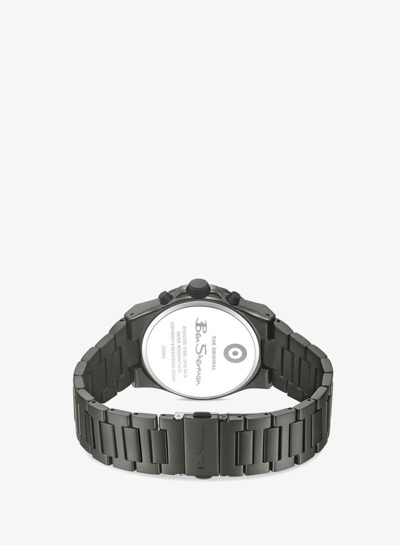 Ben Sherman Manchester  Black Dial Gunmetal Stainless Steel Bracelet Chronograph Watch for Men, 43mm - Image 3