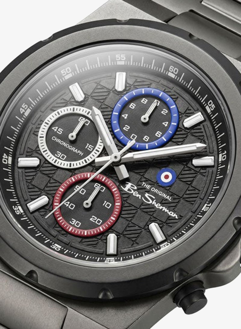Ben Sherman Manchester  Black Dial Gunmetal Stainless Steel Bracelet Chronograph Watch for Men, 43mm - Image 2