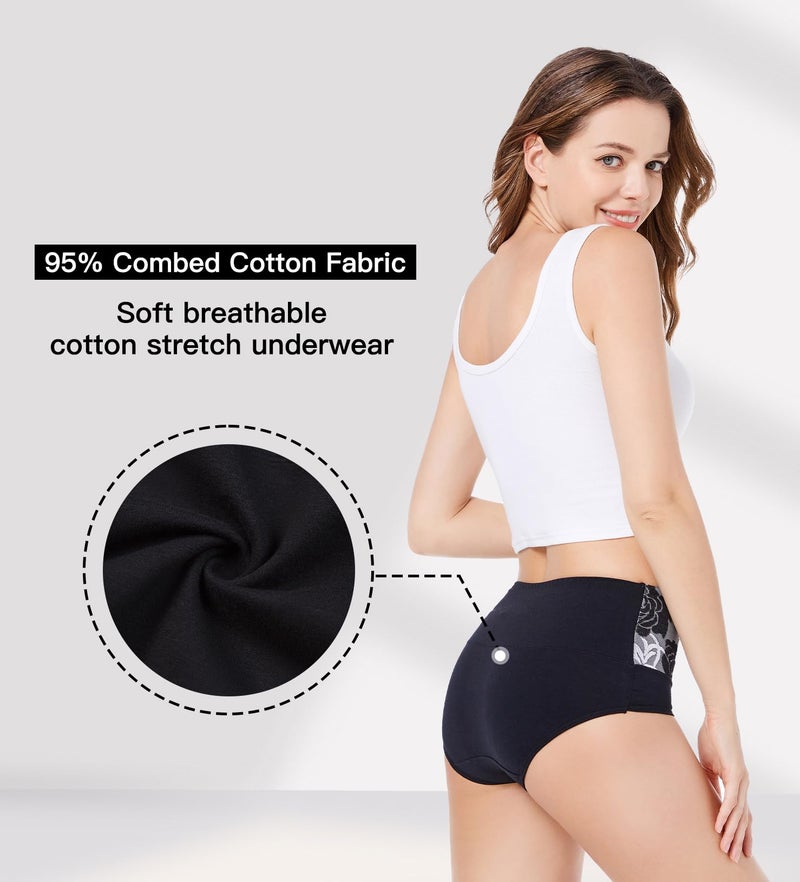 HAVVIS Women's Briefs Underwear Cotton High Waist Tummy Control Panties Rose Jacquard Ladies Panty Multipack (Brief 03-5 Pack - 3black,2grey, Large) - Image 2