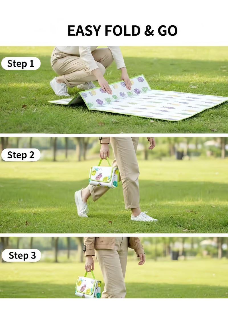 بطانية نزهة كبيرة جدًا / بطانية شاطئ بنقشة الأناناس، حصيرة خارجية قابلة للطي ومضادة للماء والرمال، مناسبة للشاطئ والتخييم والمشي والسفر والعائلة والحفلات والحدائق والمهرجانات الموسيقية والعشب (78.7 × 78.7 بوصة) - Image 4