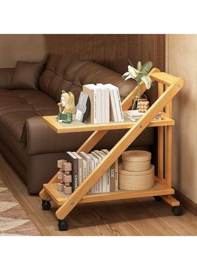 LINGWEI Multi-Tier Bamboo Storage Rack with 360° Rolling Wheels – Space-Saving Shelving Unit for Kitchen, Bathroom, or Living Room, Bamboo Foldable Serving Trolly  - Image 1
