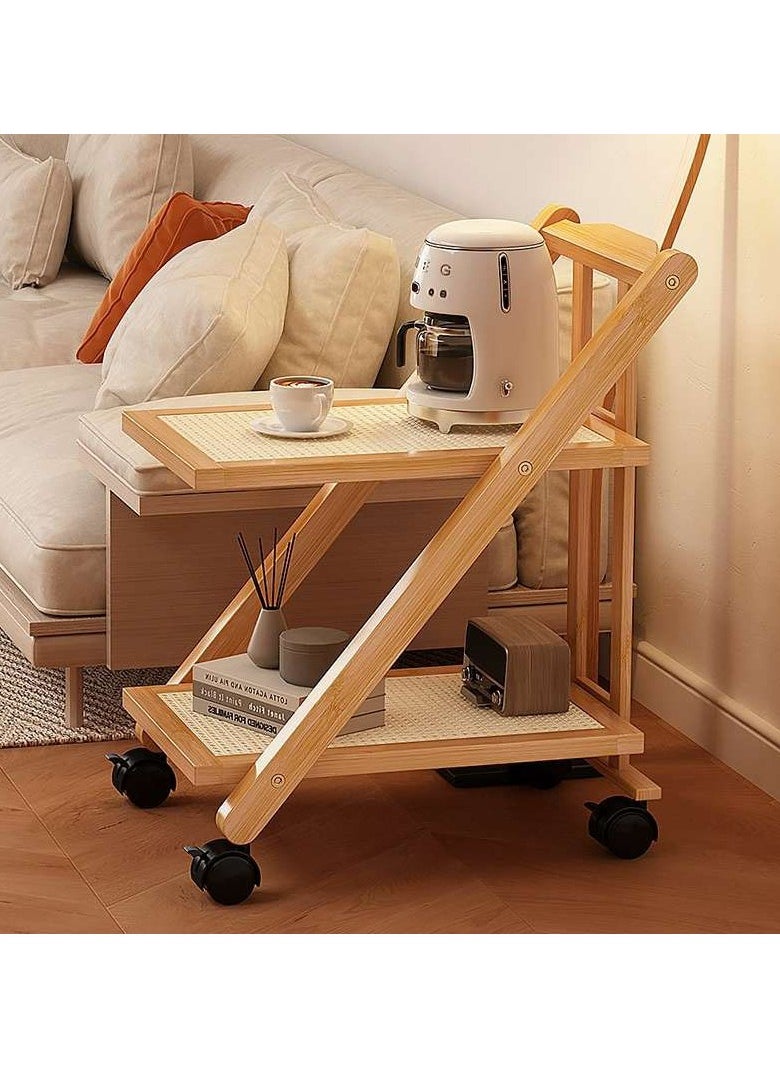 LINGWEI Multi-Tier Bamboo Storage Rack with 360° Rolling Wheels – Space-Saving Shelving Unit for Kitchen, Bathroom, or Living Room, Bamboo Foldable Serving Trolly  - Image 2