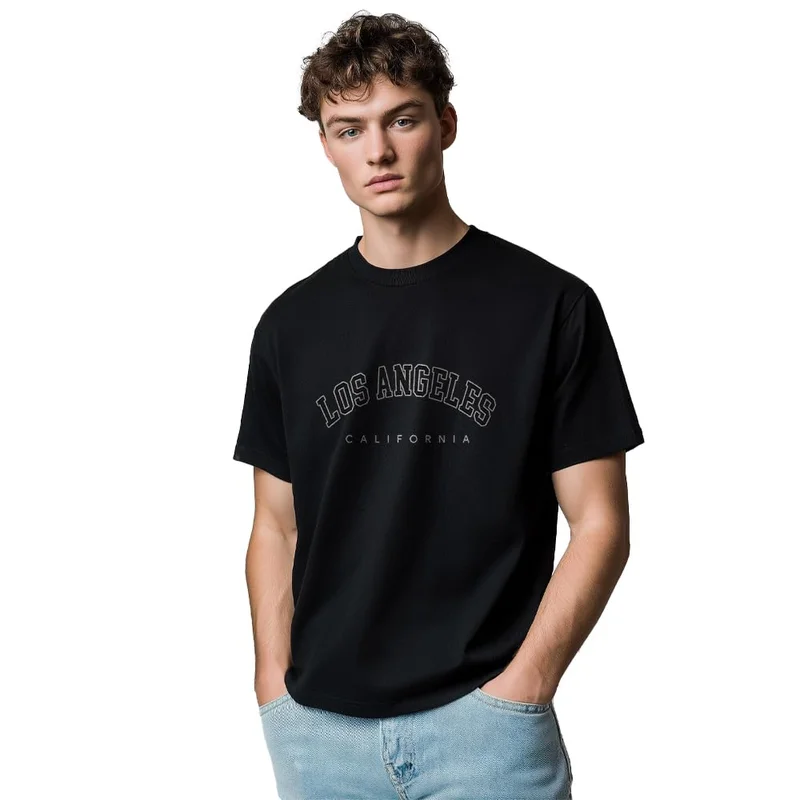 نوبيرو Black Graphic Printed T-Shirt for Men
