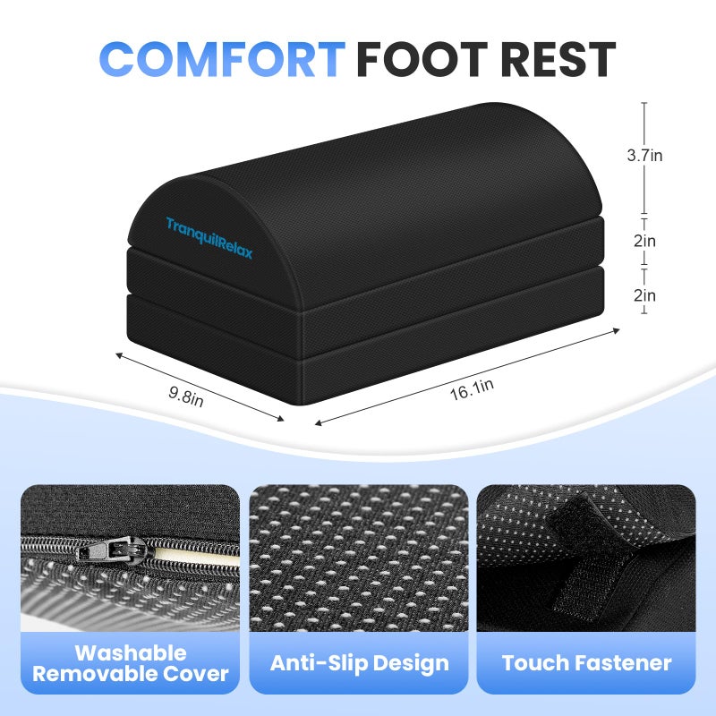 TranquilRelax Foot Rest for Under Desk at Work, Gaming Accessories Foot Stool with 3 Adjustable Heights & Washable Cover, Comfortable Office Desk Accessories, Footrest for Office, Home and Car (Black) - Image 3
