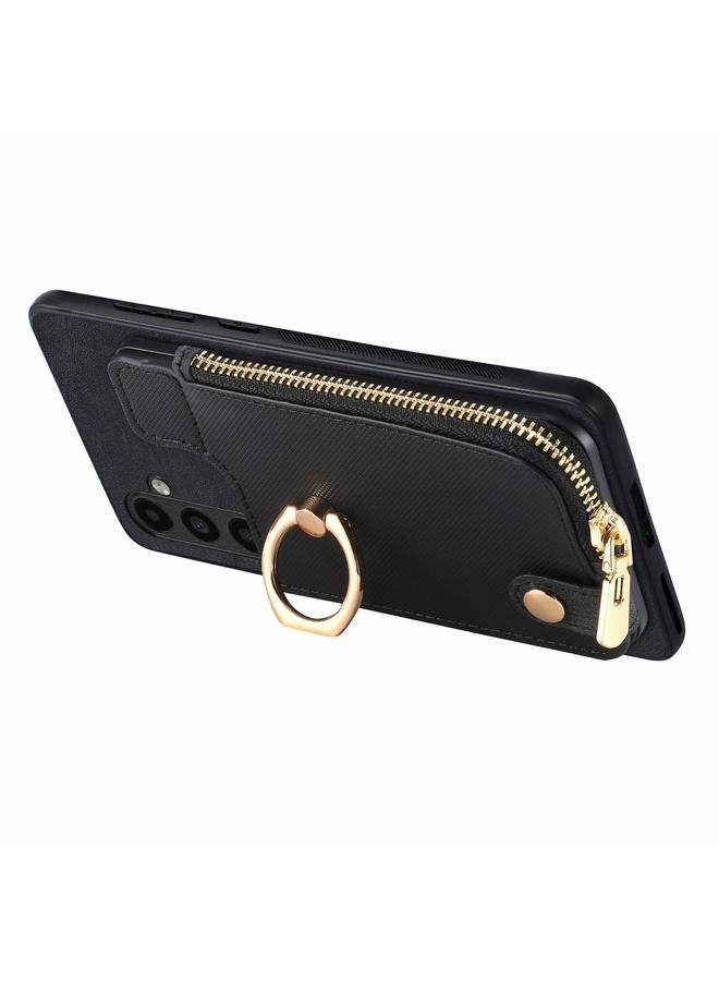 S-TOP Case For Samsung Galaxy S21 FE 5G Cross Leather Ring Vertical Zipper Wallet Back Phone Case - Image 3