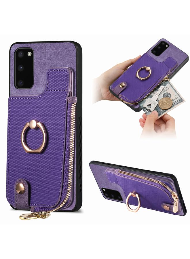 S-TOP Case For Samsung Galaxy S21 FE 5G Cross Leather Ring Vertical Zipper Wallet Back Phone Case - Image 1