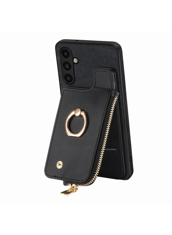 S-TOP Case For Samsung Galaxy S21 FE 5G Cross Leather Ring Vertical Zipper Wallet Back Phone Case - Image 2