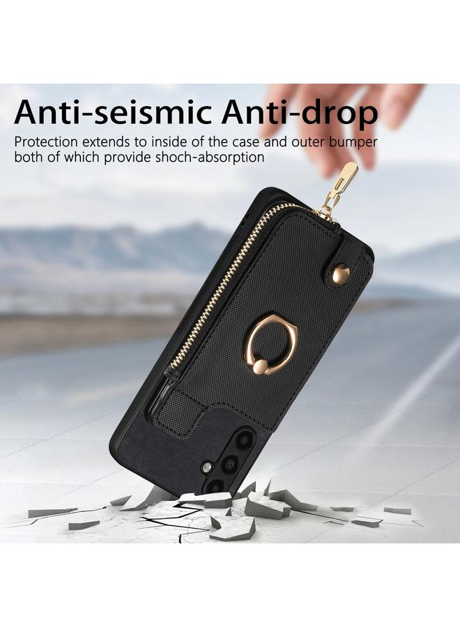 S-TOP Case For Samsung Galaxy S21 FE 5G Cross Leather Ring Vertical Zipper Wallet Back Phone Case - Image 4