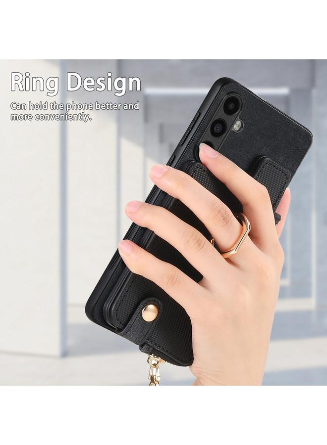 S-TOP Case For Samsung Galaxy S21 FE 5G Cross Leather Ring Vertical Zipper Wallet Back Phone Case - Image 5