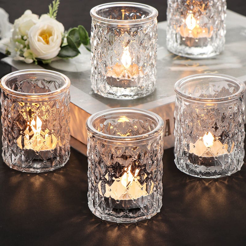 NITIME 12pcs Votive Candle Holders Clear Glass Candle Holder in Bulk Tealight Candle Holder for Wedding Decor Table Centerpiece Home Decor and Holiday Decor