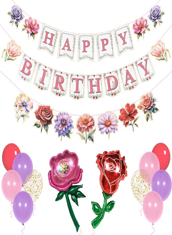 Pirese Flower Birthday Decorations, Wildflower Banner Kit with Balloons and Garland, Floral Party Supplies for Girls, Wild Flower Theme Birthday Decor - Image 1