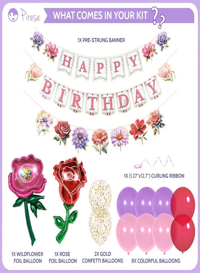 Pirese Flower Birthday Decorations, Wildflower Banner Kit with Balloons and Garland, Floral Party Supplies for Girls, Wild Flower Theme Birthday Decor - Image 2