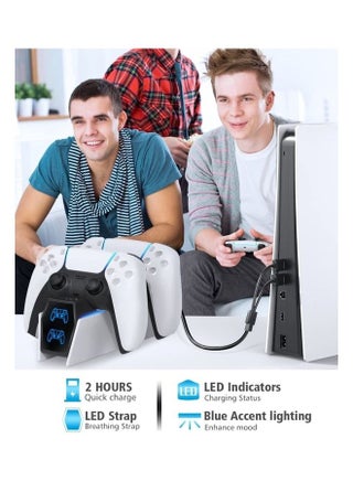 محطة شحن سريعة 2H لشاحن بلاي ستيشن 5 Dual Sense مع نوعين من الكابلات شاحن PS5 لوحدة تحكم PS5 المزدوجة - view 3