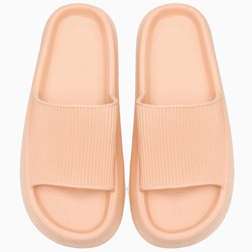 rosyclo Cloud Slides for Woman and Man, Pillow House Slippers Super Soft Comfy Non-Slip Massage Bathroom Shower Shoes Cloud Cushion Slide Sandals for Indoor Outdoor,Peach - Image 3