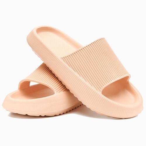 rosyclo Cloud Slides for Woman and Man, Pillow House Slippers Super Soft Comfy Non-Slip Massage Bathroom Shower Shoes Cloud Cushion Slide Sandals for Indoor Outdoor,Peach - Image 2