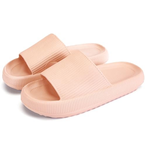 rosyclo Cloud Slides for Woman and Man, Pillow House Slippers Super Soft Comfy Non-Slip Massage Bathroom Shower Shoes Cloud Cushion Slide Sandals for Indoor Outdoor,Peach - Image 1