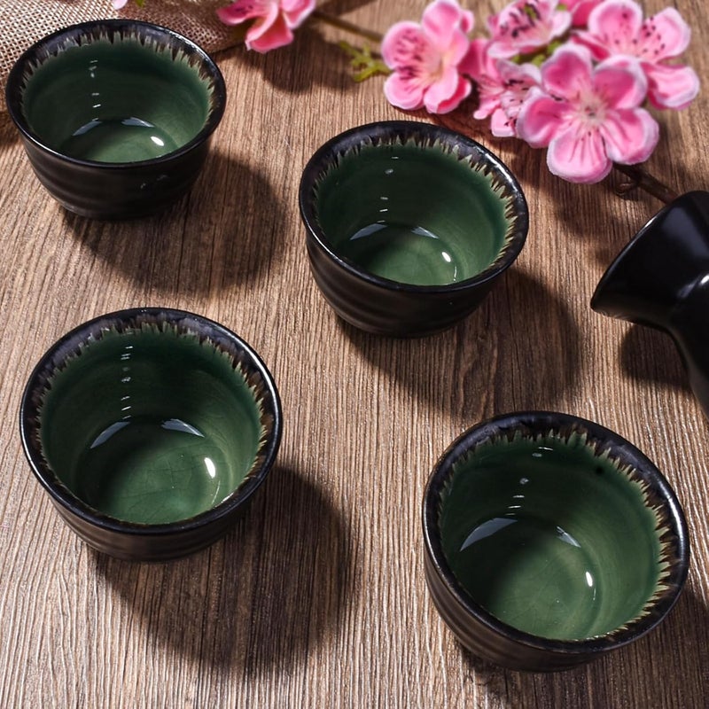 Whitenesser Japanese Black Sake Set of 5,1 Pieces Ceramic Sake Bottle and 4 Sake Cups - Image 2