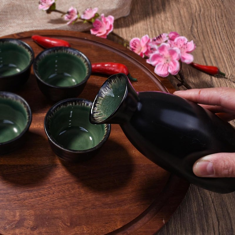 Whitenesser Japanese Black Sake Set of 5,1 Pieces Ceramic Sake Bottle and 4 Sake Cups - Image 4