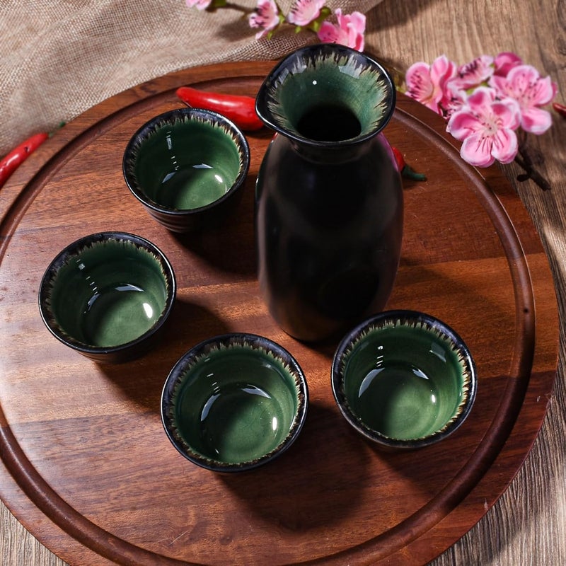 Whitenesser Japanese Black Sake Set of 5,1 Pieces Ceramic Sake Bottle and 4 Sake Cups - Image 5